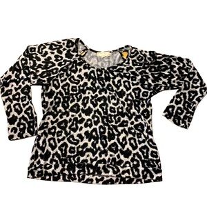 Pink Rose | Long Sleeve Leopard Print Black Gray Top  Peep Hole Back Sleeve